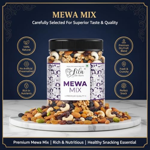 Image of LILA DRY FRUITS MEWA MIX Mixed Dry Fruits Pack - 250 g | Healthier Snacks with Almonds, Cashews, Walnuts, Golden Raisins, Black Raisins & Cranberries | Nuts Dried Fruits Mix Perfect For Gifting