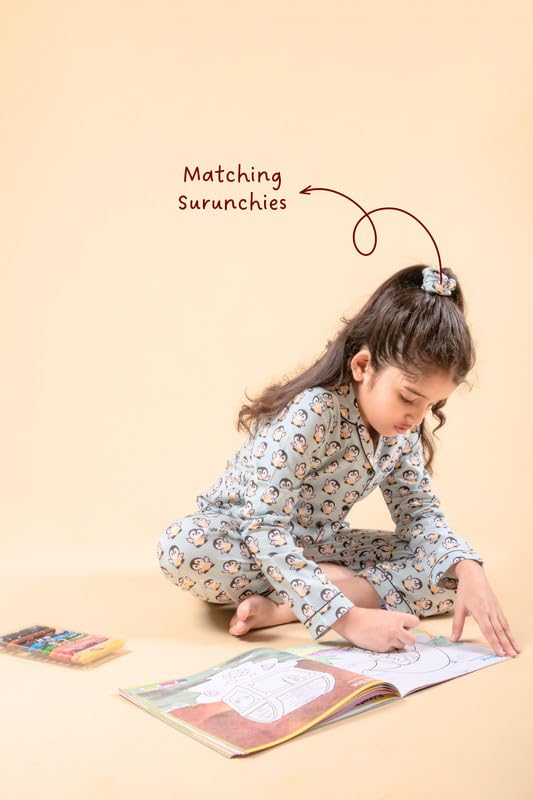 Image of Tweeny Mini Kids Girls Pure Rayon Night Suit | Sleepwear| Night Wear | Nightdress | Top Shirt & Pyjama Combo Set Floral Printed with Pockets Full Sleeves