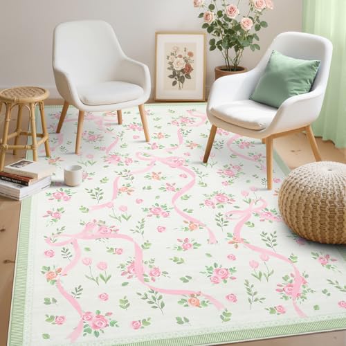 Tapete GarveeHome Coquette 4x6 Rosado y Verde miniatura 3