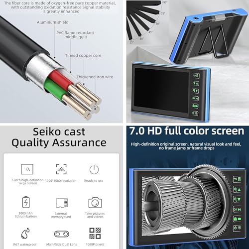 Caméra endoscopique et endoscope à double objectif de 8 mm avec écran 7" - 3