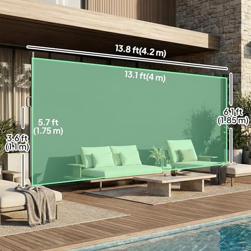 Outsunny Retractable Side Awning, 165" x 73" Outdoor Privacy Screen, Water-Resistant, UV 50+ Room Divider Wind Screen for Patio, Garden, and Balcony, Light Grey — view 6