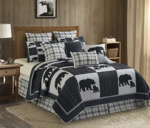 Virah Bella 3 Piece Queen Lodge Quilt Bedding Set - East Forge - Rustic Cabin Country Reversible Camping Comforter Set With Decorative Pillow Shams, Black #TOP23