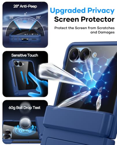 Image of for Samsung Galaxy Z Flip 8 Case Wallet with Privacy Screen Protector, Blue | Card Holder (2-3 Cards), Hinge Protection, Military Drop Protection, Heavy Duty Protective Phone Cover for Samsung ZFlip 8