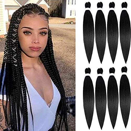 8 Packs Off Black Pre-stretched Braiding Hair Easy Braid Professional Itch Free Synthetic Fiber Corchet Braids Yaki Texture Hair Extensions Hot Water Setting EZ Braid Hair(26 Inch, 1B#)