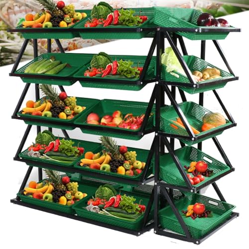 Organizador comercial de estante de frutas y verduras, 139 cm de alto, de metal, para exhibición de frutas y verduras, soporte de mercado de productos frescos, tienda de conveniencia/venta al por