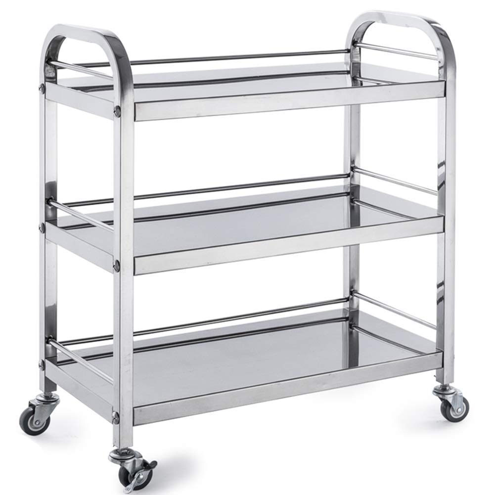 Carrelli Portavivande Multifunzione, Carrelli per Hotel, Garage, 3 Ripiani, in Acciaio Inox di Grosso Spessore, con Maniglie Laterali, Facili da Montare, 3 Misu