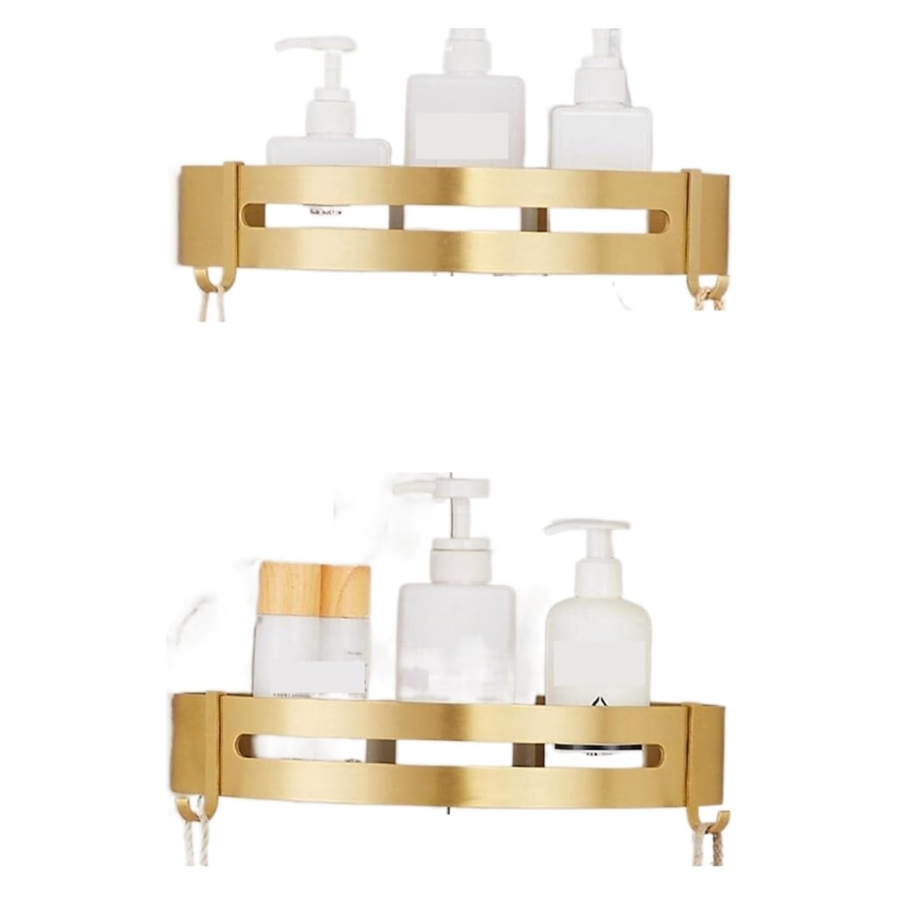 AZHKJKZH Shower Shelf Wall Mounted Shower Shelves With Hook Basket No Drilling Space Aluminum Bathroom Accessories(Gold1,2pcs)