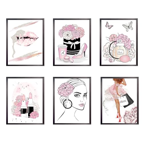 Decoración de pared rosa para dormitorio con 6 bonitas impresiones artísticas preppy