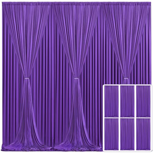 6 Panels Purple Backdrop Curtain for Parties Wedding Wrinkle Free Purple Photo Curtains Backdrop Drapes Fabric Decoration for Birthday Party Photography 30ft(W) x 10ft(H)