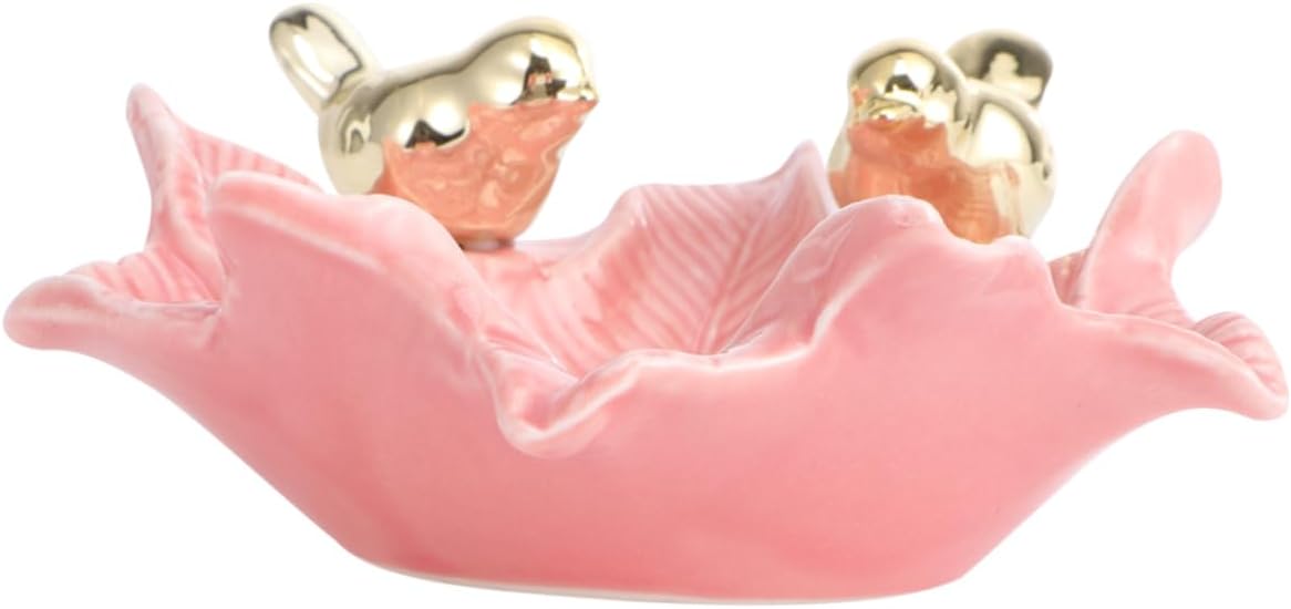 GALPADA Pink Ceramic Jewelry Dish for Rings and Bracelets, Stylish Decor