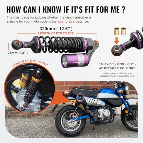 Image of GZYF 320mm 12.6 inch Universal Rear Air Shock Absorbers Suspension for Suzuki for Yamaha for Kawasaki ATV Go Kart Quad Dirt Sport Bikes,Purple