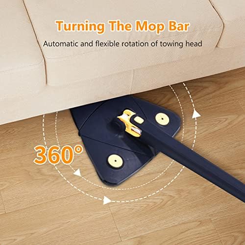 360 Degree Rotatable Cleaning Mop, 360° Adjustable Triangle Mop Tool, Multifunctional Automatic Water Squeezing Mop with Extendable Handle for Cleaning Wall Roofs Floors (with 6PCS Mop Cloth)