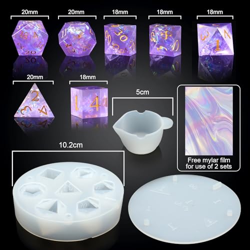 PJOY Dice Molds Food-Grade Silicone Dice Molds for 7PCS Sharp Edge Dice Set, DND Resin Dice Mold for DIY Dice Making Accessories(2 Pack) - Thumbnail 6