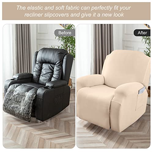 Genina Recliner Covers 4-Pieces Recliner Chair Cover For Reclining Chair Furniture Covers Couch Covers Sofa Slipcovers (Beige) #TOP3