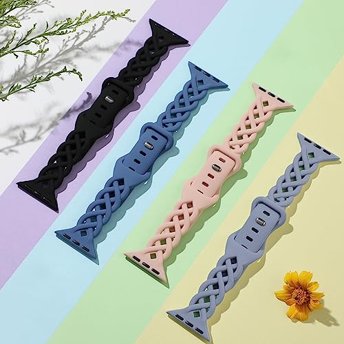 Image of Slim Silicone Bands Compatible with Apple Watch Band 40mm 38mm 41mm 44mm 45mm 46mm 49mm 42mm Women Floral Breathable Braided Lace Thin Sport Strap Replacement Wristbands iWatch SE Series 11 10 9 8 7 6 5 4 3 ultra 2