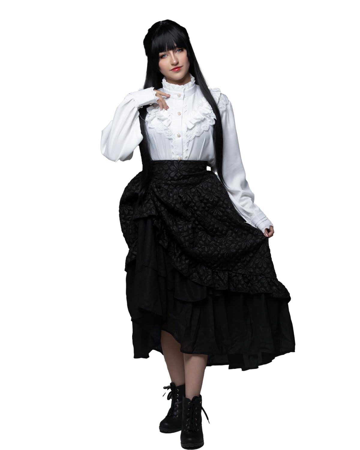 Fiamll Women's Victorian Blouse Vintage Bow Shirt Stand-Up Collar with Ruffles Long Sleeve Shirt