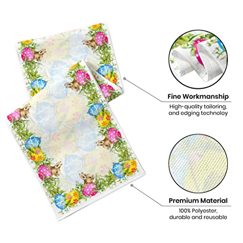 Fjpt Easter Colorful Eggs Bunny Table Runner Cute Rabbits Greenery Burlap Table Runners Spring Summer Seasonal Kitchen Dining Decor For Home Wedding Party In/Outdoor 13 X 72 Inch #TOP3
