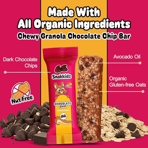 Image of Snakkidz Organic Granola Bars, Chocolate Chip, Seed oil free, 45 Bars