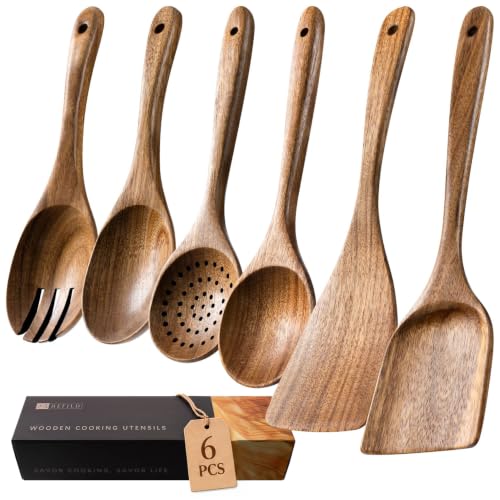 Hefild Wooden Spoons for Cooking, 6-Piece Acacia Wood Cooking Utensil Set