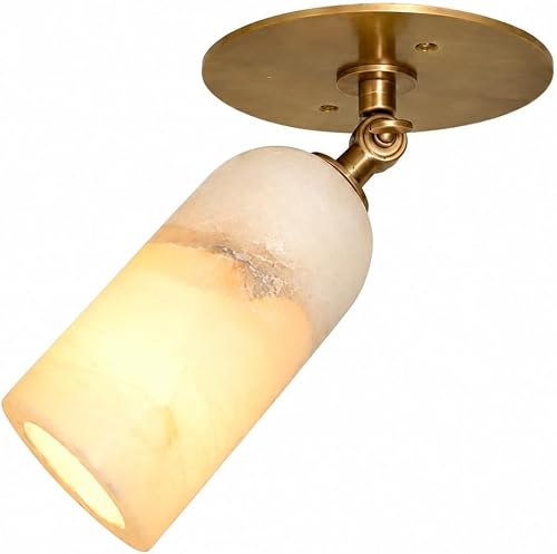 Alabaster Ceiling Spotlight, Adjustable Brass Flush Mount Ceiling Light, Handmade Natural Stone Ceiling Fixture, Modern Directional Spot Light, Luxury Brass Spotlight for Hallway (Polished Brass)