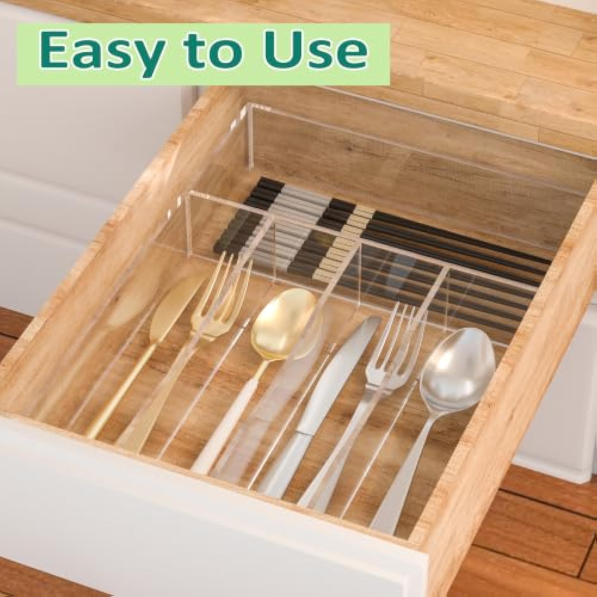Acrylic Drawer Organizer, 5 Slots Clear Silverware Holder