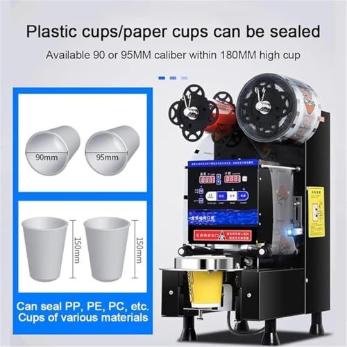 90/95MM Full Automatic Cup Sealer Machine, Electric Tea Cup Sealing Machine, Bubble Tea Sealer Machine 400-600 Cups/H For Sealing Plastic Cups Of PP, PET, PAP(Black)