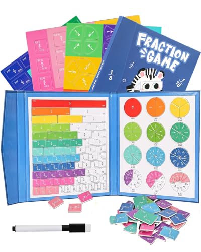 ZylYve Cartas magnéticas de Aprendizaje de fracciones (Set) – Incluyen Piezas y círculos fraccionarios magnéticos, Tarjetas matemáticas para escuelas primarias. Tarjetas educativas