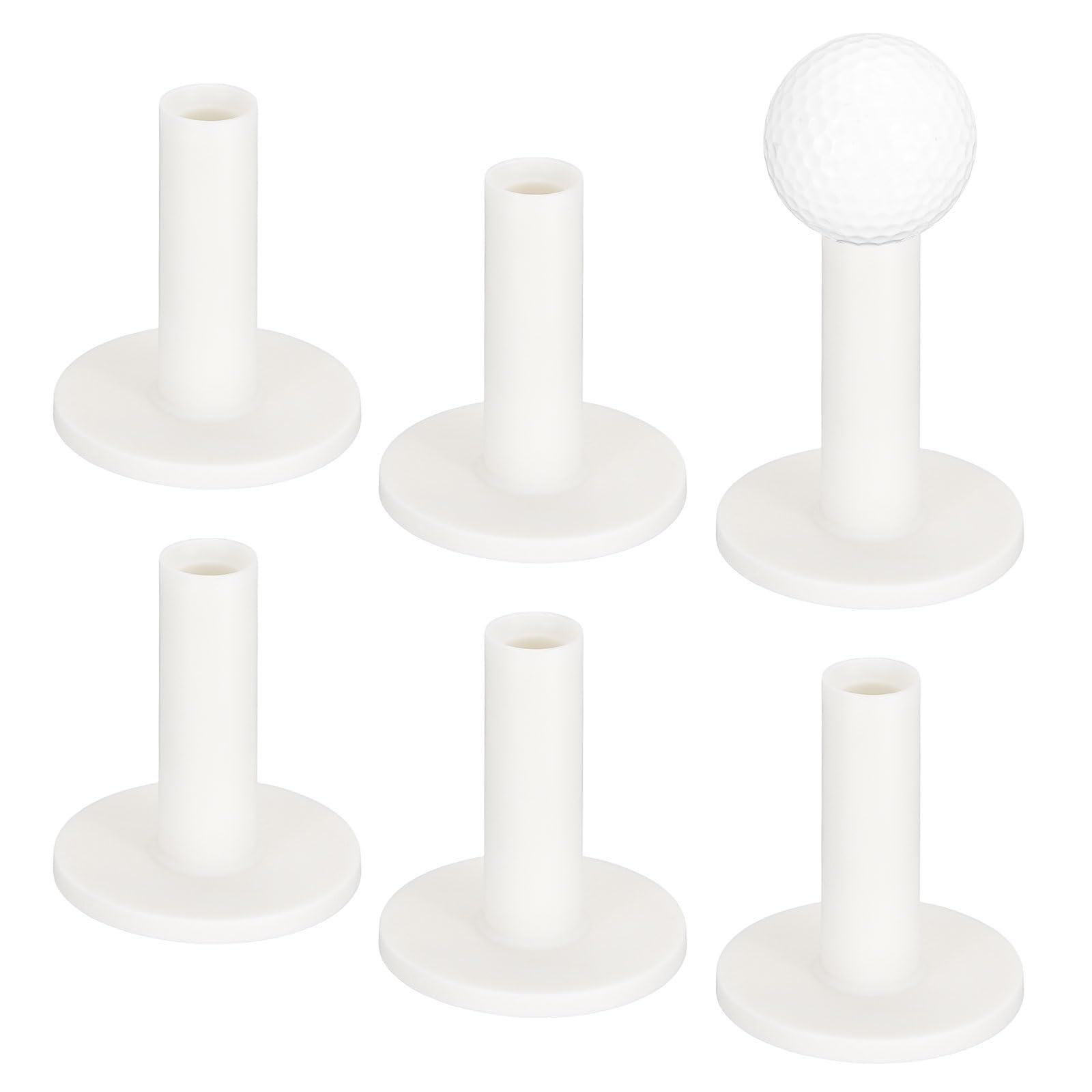 TIXIPEM 2.36IN Rubber Golf Tees [6PCS] - Flexible Stable Ball Holder Use for Home & Outdoor & Indoor Tall Training Driving Range - [White] Hitting Mats