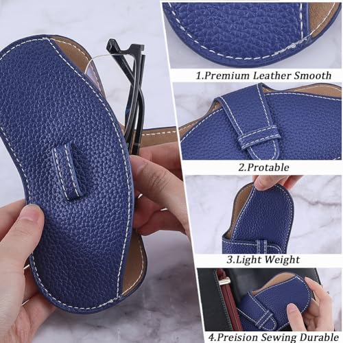 Image of CREATCABIN Leather Sunglasses Case Portable Glasses Bag Slim Squeeze Lightweight Travel Eyeglasses Holder Pouch with Soft Cleaning Cloth Gift for Family Friends Holiday Vacation 6.9x3.4 Inch Blue