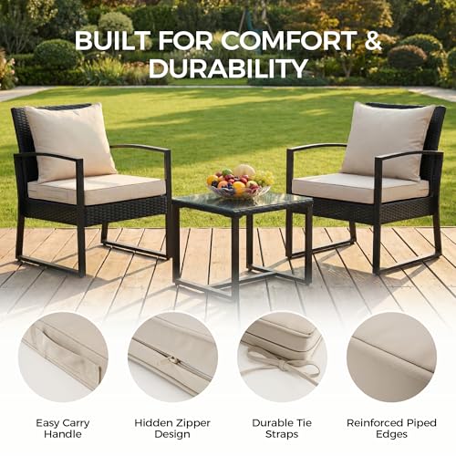 Image of UNIKOME 24 inchx24 inchx4 inch Outdoor Chair Cushions Set - Waterproof Patio Cushions for Outdoor Furniture with Removable Cover, Ties & Handle, Deep Seat Patio Cushions for Sofa Couch - Cream
