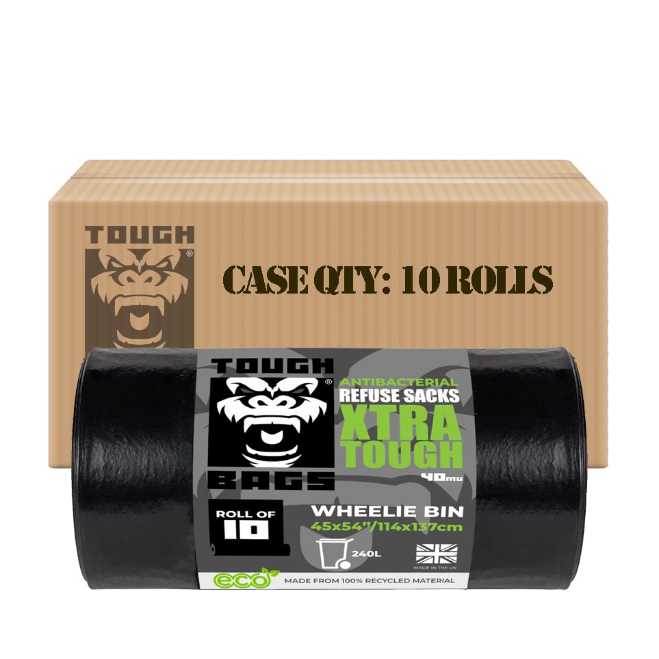 TOUGH BAGS Antibacterial 240L Wheelie Bin Refuse Sacks 114 x 137cm 40