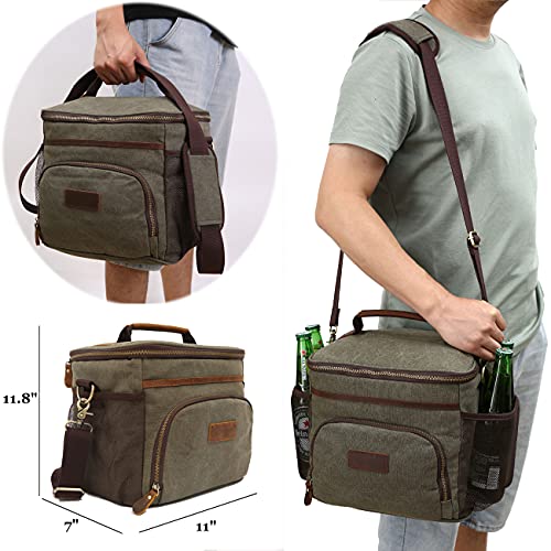Rc Rockcow Personalized Insulated Lunch Bag Removable Padded Divider Engraved Leather Canvas Beach Cooler Bag Custom Gift Monogrammed For Men And Women 24-Can (15L) #TOP5
