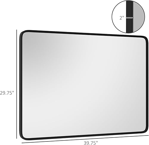Miniatura 7 de HOMCOM Espejo de pared rectangular de 40 x 30 pulgadas, espejo de pared rectangular con marco de aluminio, espejo decorativo con tecnología flotante