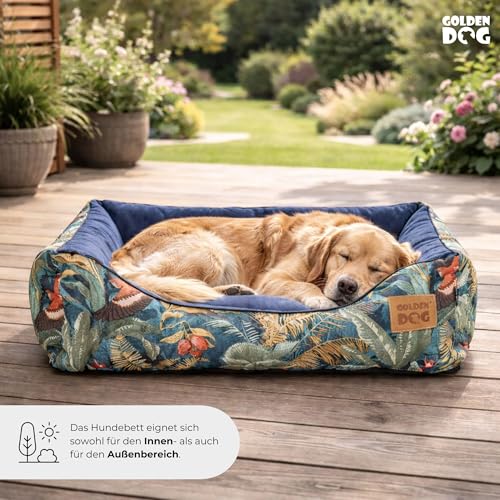 Golden Dog Hundebett Hundekorb Waschbarer Hundekorb Flauschige Hundematratze mit erhöhten Rändern Weiches Hundesofa, Katzen Samt „Square Kinia“ (Vögel, XL)