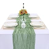 SAJOO Sage Green Cheesecloth Table Runner 13.3ft 1 PC Gauze Table Runners Long Boho Gauze Fabric Tab