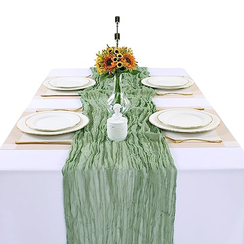 Sajoo Sage Green Cheesecloth Table Runner 13.3Ft 1 Pc Gauze Table Runners Long Boho Gauze Fabric Table Runner Rustic Sheer Table Runner For Wedding Decor Baby Bridal Shower Birthday Party Decorations #TOP1