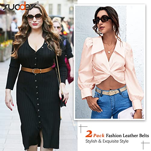 Image of 2 Pack Women Soft Faux Leather Waist Belt for Ladies Jeans Dress Chic belt with Pin Buckle SUOSDEY Fashion Casual Belt