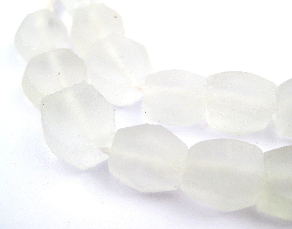 The Bead Chest Green Aqua Rectangular Java Recycled Glass Beads (20x12mm) - Full Strand of Faceted Bottle Glass Beads | Approximately 19 Beads