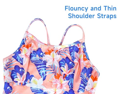 Image of Girls Tankini Swimsuit UPF50+ Ruffle 2 Piece Bathing Suit Full Coverage Kids Swimwear Ages 2-14 Years