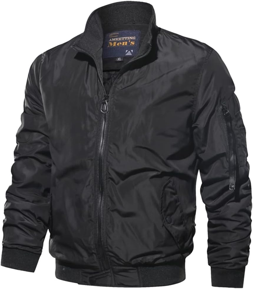 Alloaone Men's Military Jacket Coat Bomber Jacket Windbreakers Outerwear Zipper Thin Coat