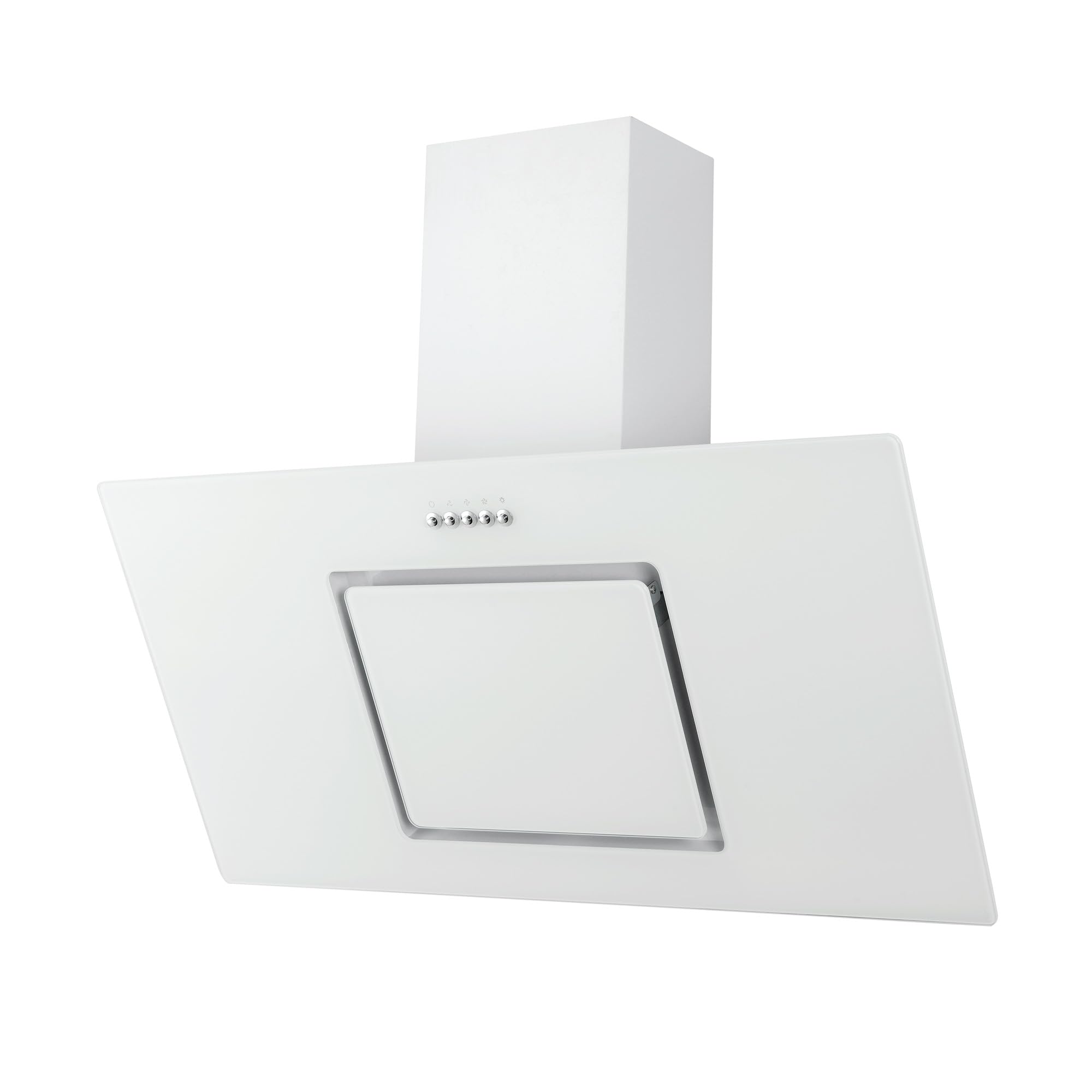 Respekta Cappa Cucina Inclinata Con Spazio Per La Testa, Cappa Cucina Verticale 90 Cm, Scocca In Metallo Con Vetro Bianco, Funzione Di Scarico E Ricircolo, CH22010,90wbz, B, 54 – 62 Db
