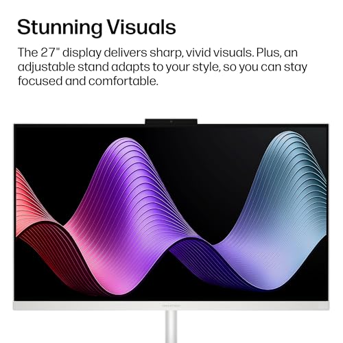 Image of HP OmniStudio 27 inch All-in-One Desktop PC, FHD Display, AMD Ryzen 5 220, 16 GB RAM, 512 GB SSD, AMD Radeon 740M Graphics, Windows 11 Home, Cotton White, 27-cv0002 (2026)