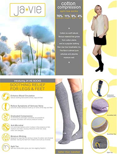 Image of ja vie Cotton Flip Flop Socks Comfy Split Toe Socks for Women & Men Graduated Compression Tabi Socks (15-20mmHg)