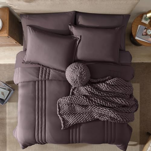 Image of Monbix Full Size Comforter Sets - 7 Pieces Bed in a Bag Full, ltalian Plum Bedding Sets with Comforter, All Seasons Comforter Bed Set with Sheets, Pillowcases & Shams