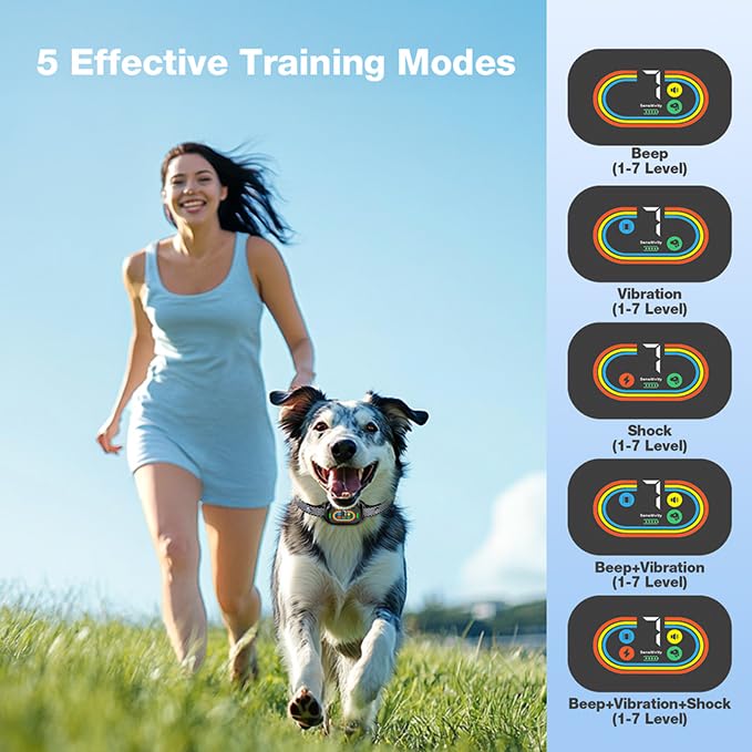 AOZOOM Dog Bark Collar, Bark Collar for Large Medium Small Dogs,Rechargeable Barking Collar with 5 Modes & 8 Sensitivities & 9 Shock Strengths, Anti Bark Collars for Dogs with Beep Vibration Shock