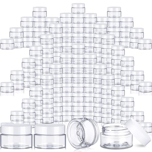 SATINIOR 100 Pcs Plastic Jars with Lids Small Containers Lids Wide Mouth Small Plastic Containers for Lotion Cream Rhinestones Body Butters Travel Storage (2 oz,White)