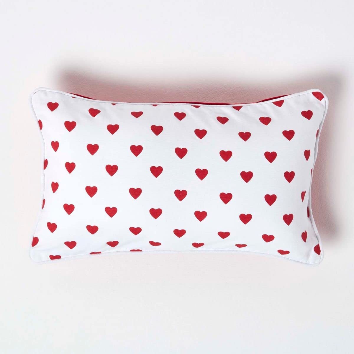 Homescapes (30 X 30 Cm, Red Hearts) Cotton Hearts Cushion Cover