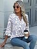 Kistore 3/4 Length Sleeve Womens Tops Summer Ruffle Sleeve Blouses V-Neck Lace T-Shirts Dressy Casual White Floral XXL #3