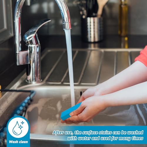 Uryxery 8 Stück Wiederverwendbare Edelstahl-Kratz- und Kalk-Radiergummi, Blaue Reinigungsradiergummis 8x1,3x2,5cm Nackt verpackt Für Töpfe Wasserhahn Oberflächenschonend