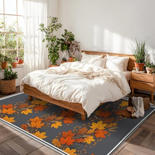 Alfombra de hojas de arce rectangular gris suave para dormitorio y pasillo 5